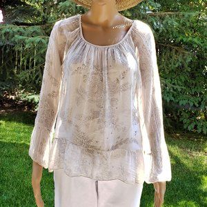 LUISA RICCI, Boho long sleeve floral sheer blouse